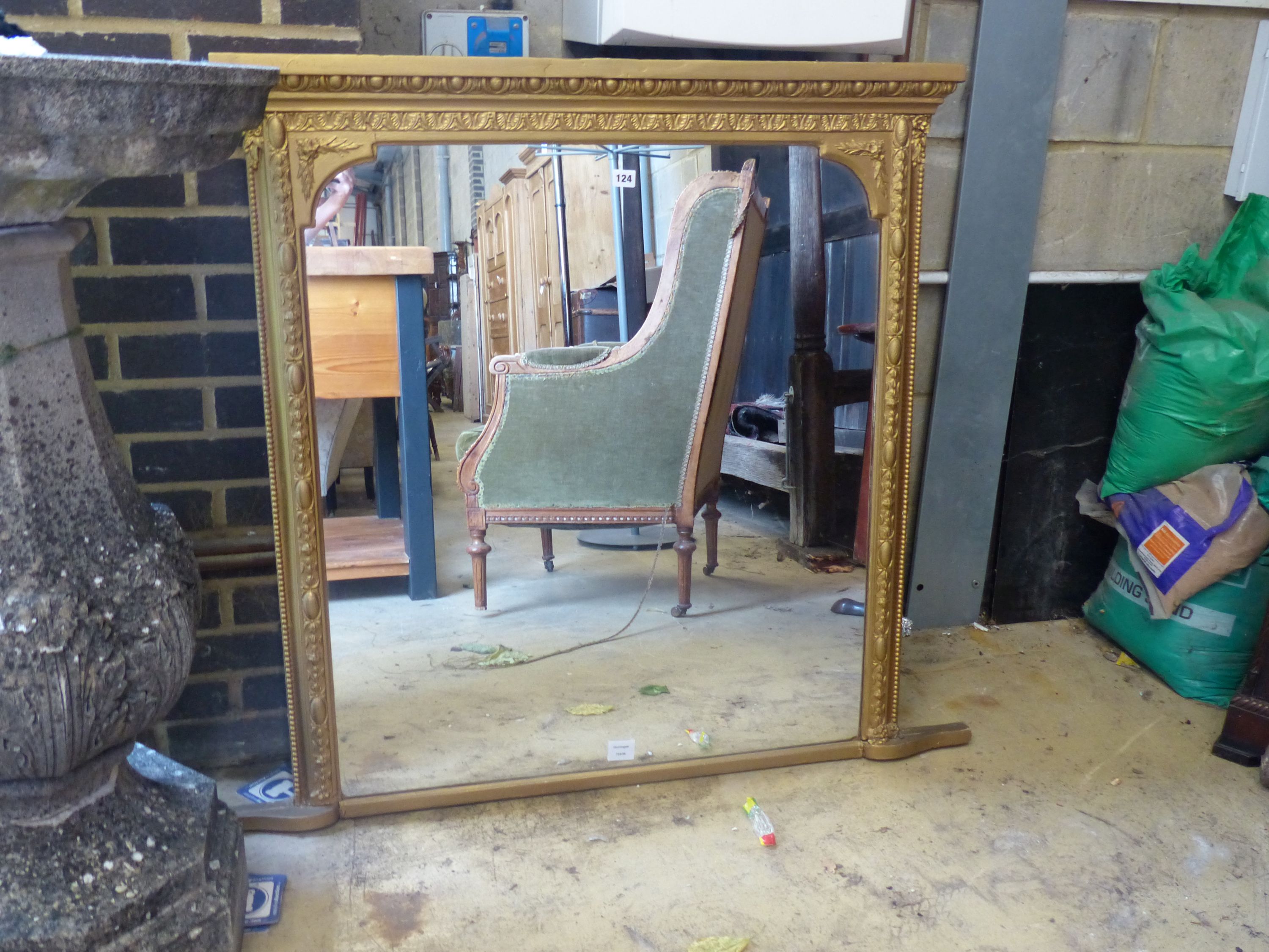 A late Victorian giltwood and gesso overmantel mirror, width 118cm, height 104cm